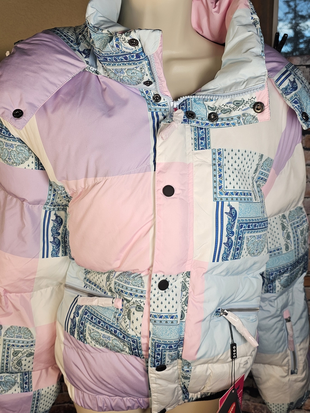 OOSC Chic Puffer Jacket Patchwork PrimaLoft Insulated Ski Snowboard Coat NWT